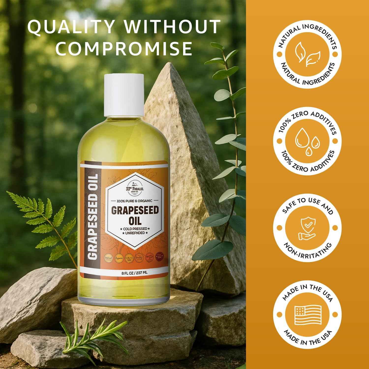 Organic GRAPESEED Oil (32 oz) Cold Pressed Unrefined | 100% Pure Natural, Non-GMO | Available in Bulk | Skin, Hair, Face, Carrier for Essential Oils, Soap Making | 32 FL OZ