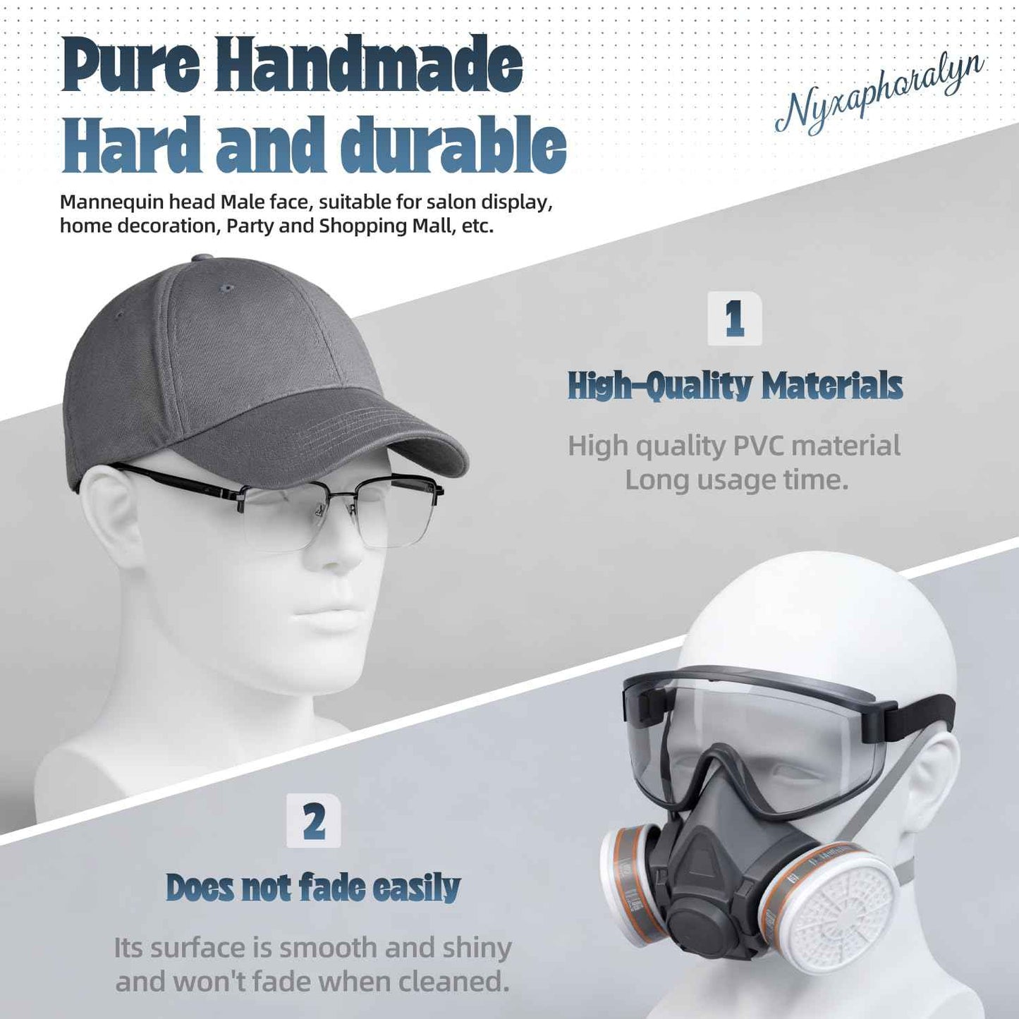 Male Mannequin Head, Metallic Gray Male Mannequin Head with Stand Professional Manikin Head, Bald Training Head for Display Wigs (Gray)