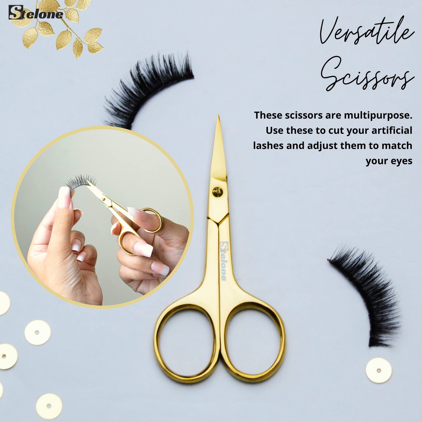 Stelone Professional Grooming Scissors - Eyebrow Scissors - Small Curved Stainless Steel Manicure & Beauty Scissor for Women