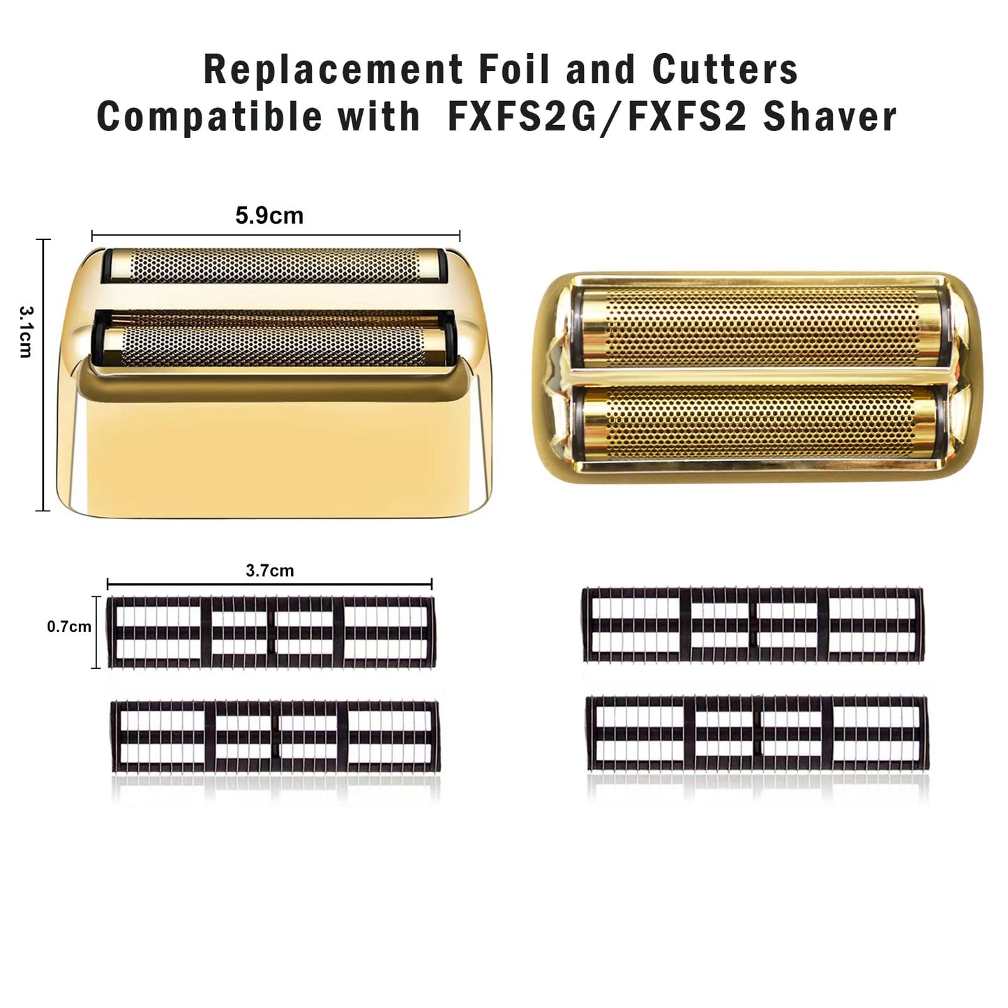 2 pack Professional Replacement Foil and Cutters for BaBylissPRO Barberology Double Foil Shaver, Compatible with BaBylissPRO Barberology FXFS2 Shaver，Gold