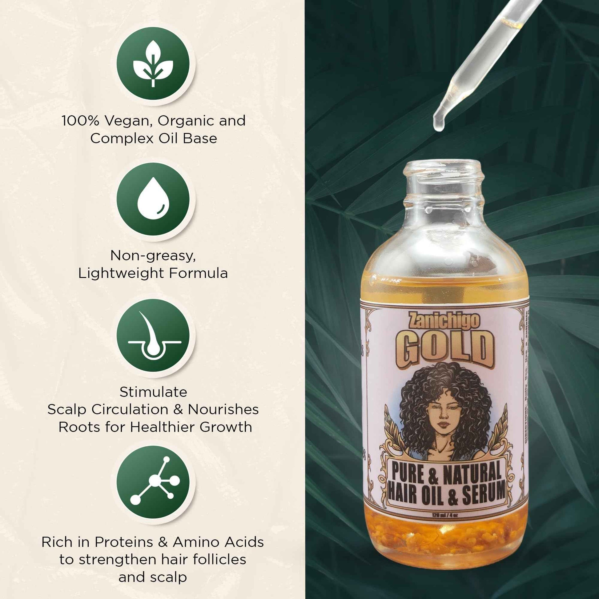 Zanichigo Gold Hair Oil – Fenugreek Strengthening Serum for Dry, Damaged, Frizzy & Coarse Hair | Anti-Hair Fall | Anti-Hair Loss Hair Growth Oil Treatment | All-Natural | 2 Ounce