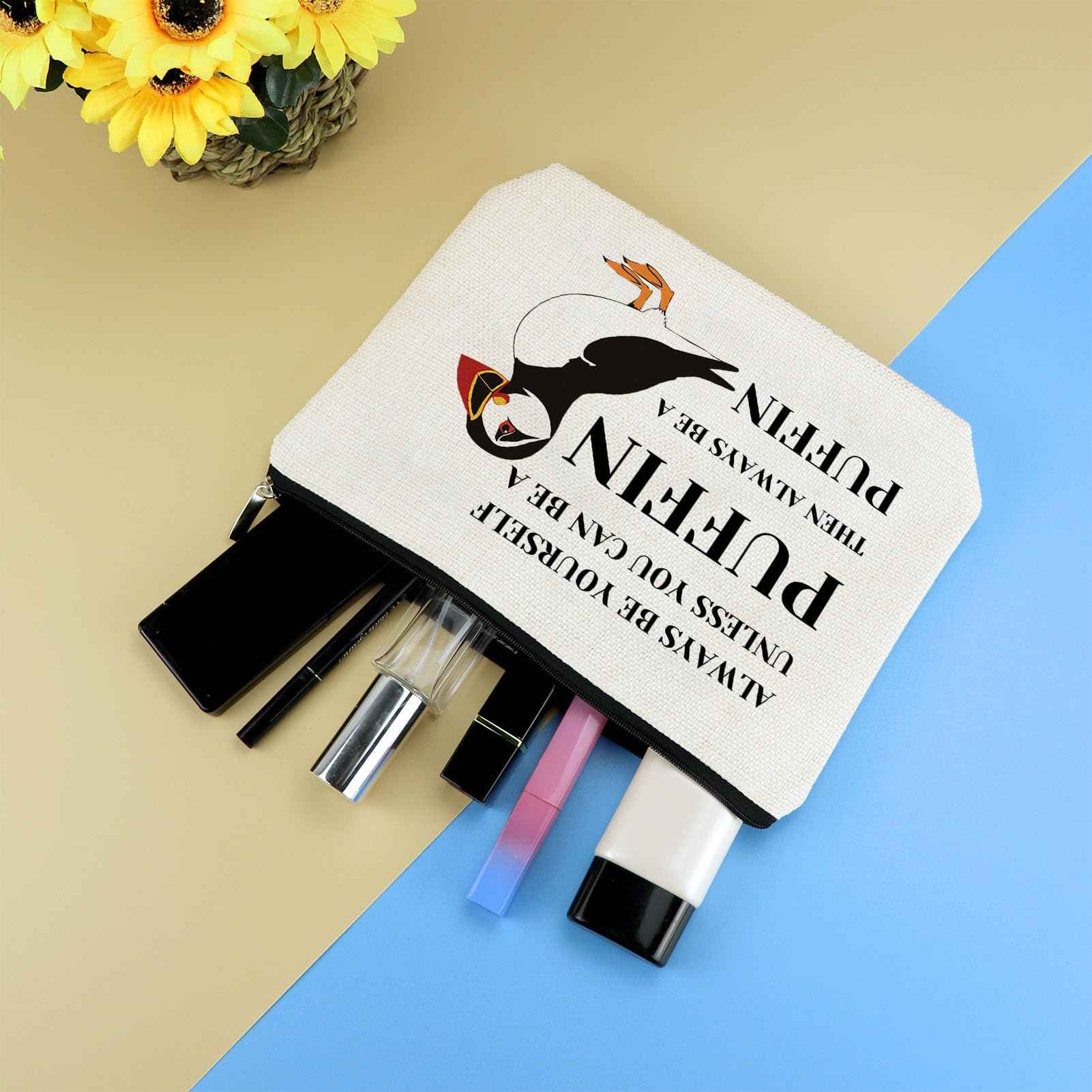 Puffin Gifts Puffin Bird Lover Gift Cosmetic Bag Animal Lover Gift for Women Makeup Bag Birdwatcher Gifts Seabird Gift Idea Christmas Birthday Graduation Gift for Daughter Friends Sister Travel Pouch