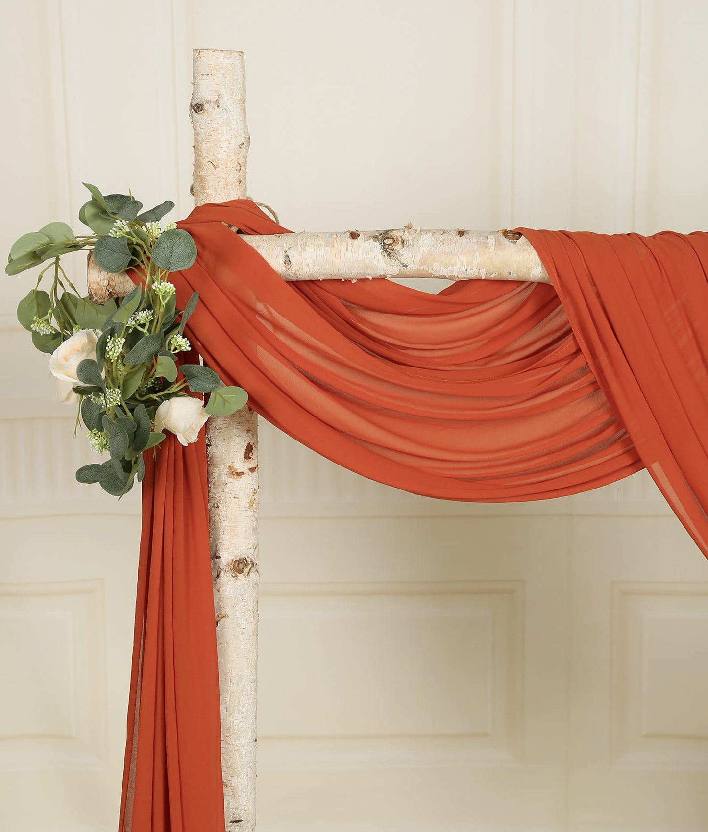 SHERWAY 2 Panels Extra Long 24Ft Chiffon Wedding Arch Drapes, Party Reception Backdrop Ceremony Swag Decoration (Burnt Orange & Burnt Orange)