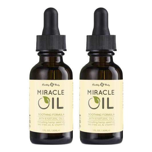 Earthly Body Miracle Oil, 1 fl. oz. - 2 Pack - 100% Natural Tea Tree Oil, Hemp Seed Oil & Vitamin E - Moisturizer, Calms Skin Irritations, Helps Smooth Wrinkles - Gluten Free, 100% Vegan