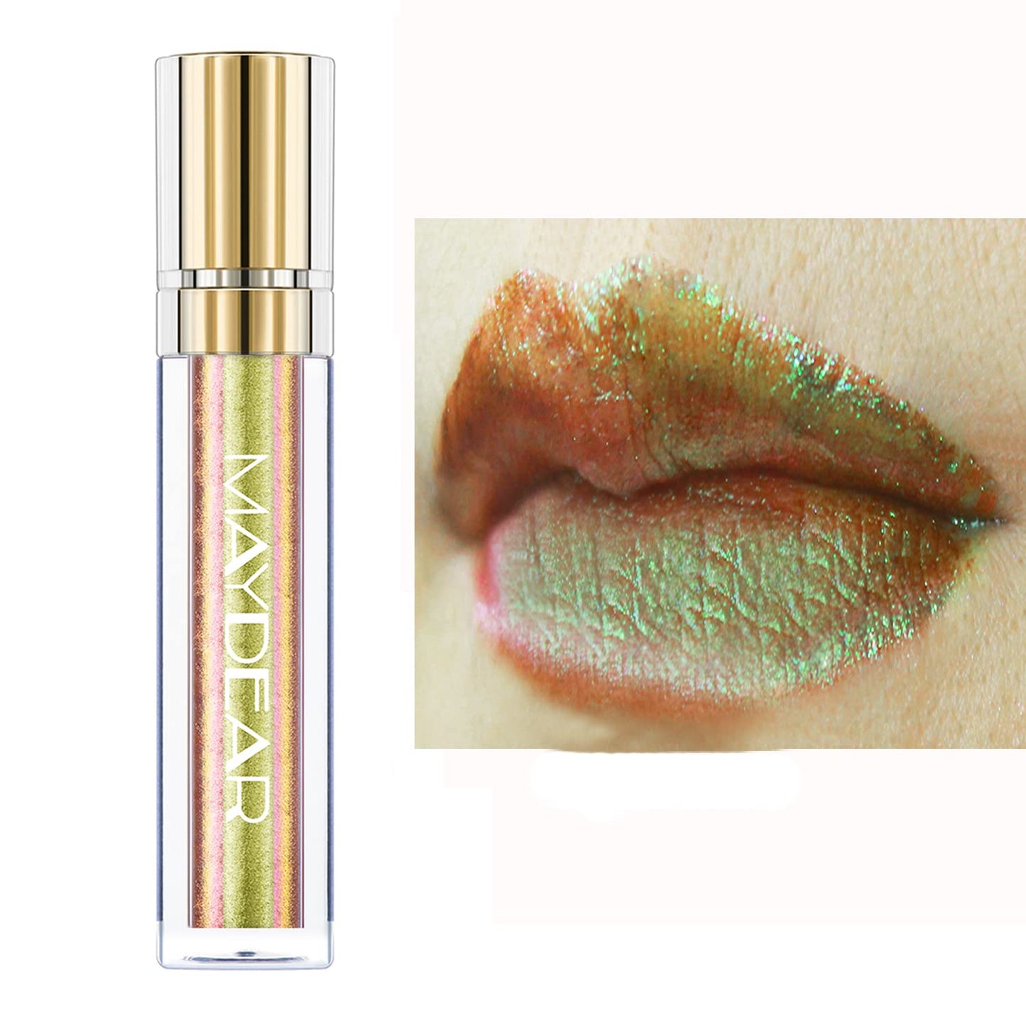 Maydear Chameleon Lipstick, High Pigmented Green Lipstick for Women Metallic Shine Lip Gloss, Full-Coverage Multichrome Lipstick Long Lasting Rainbow Lip Makeup, Golden Green(05)