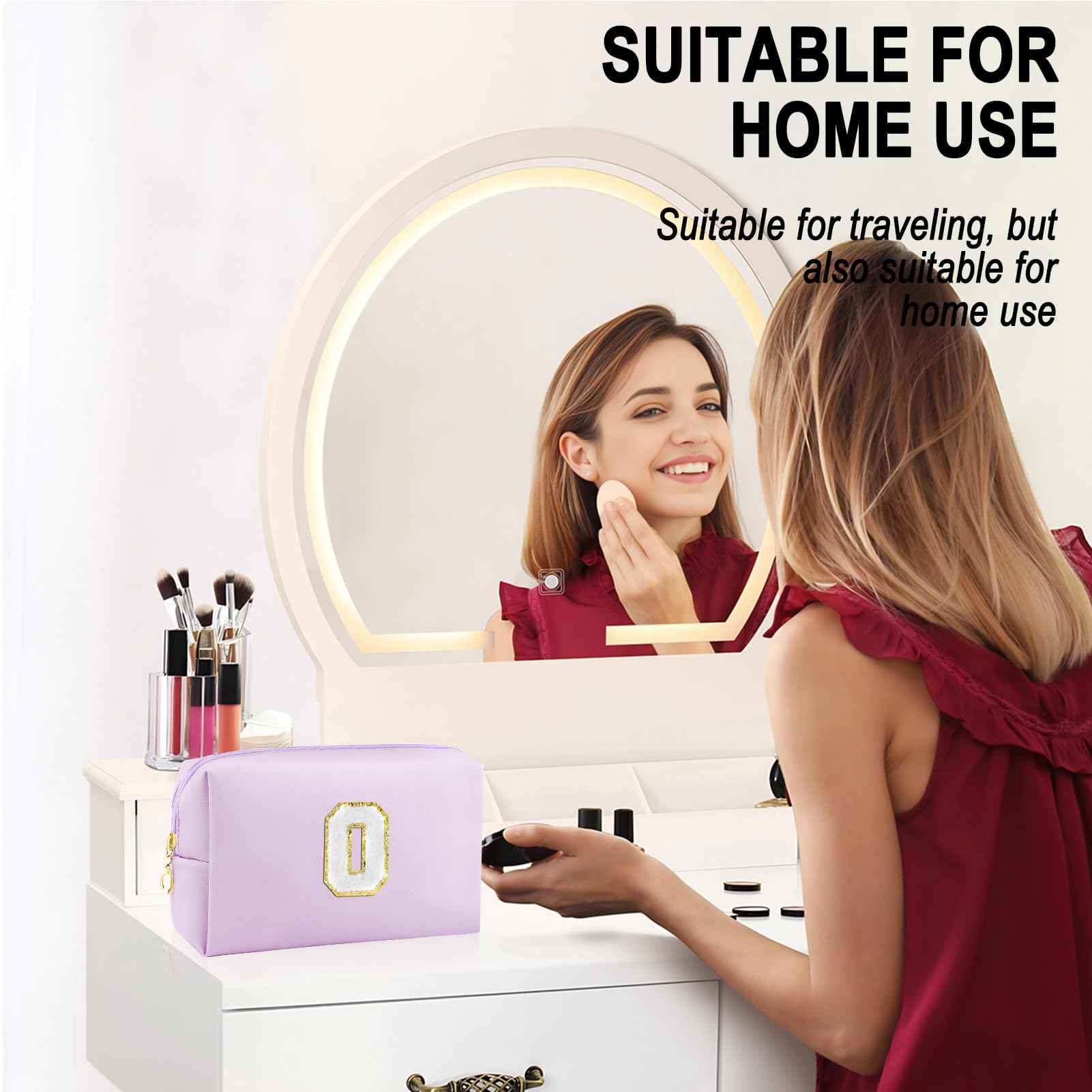 URSKYTOUS Gifts for Girls Initial Makeup Bag Personalized Cosmetic Bag with Zipper Cute Travel Toiletry Bag Waterproof PU Preppy Makeup Pouch Birthday Gift for Teen Girls Women(Purple O)