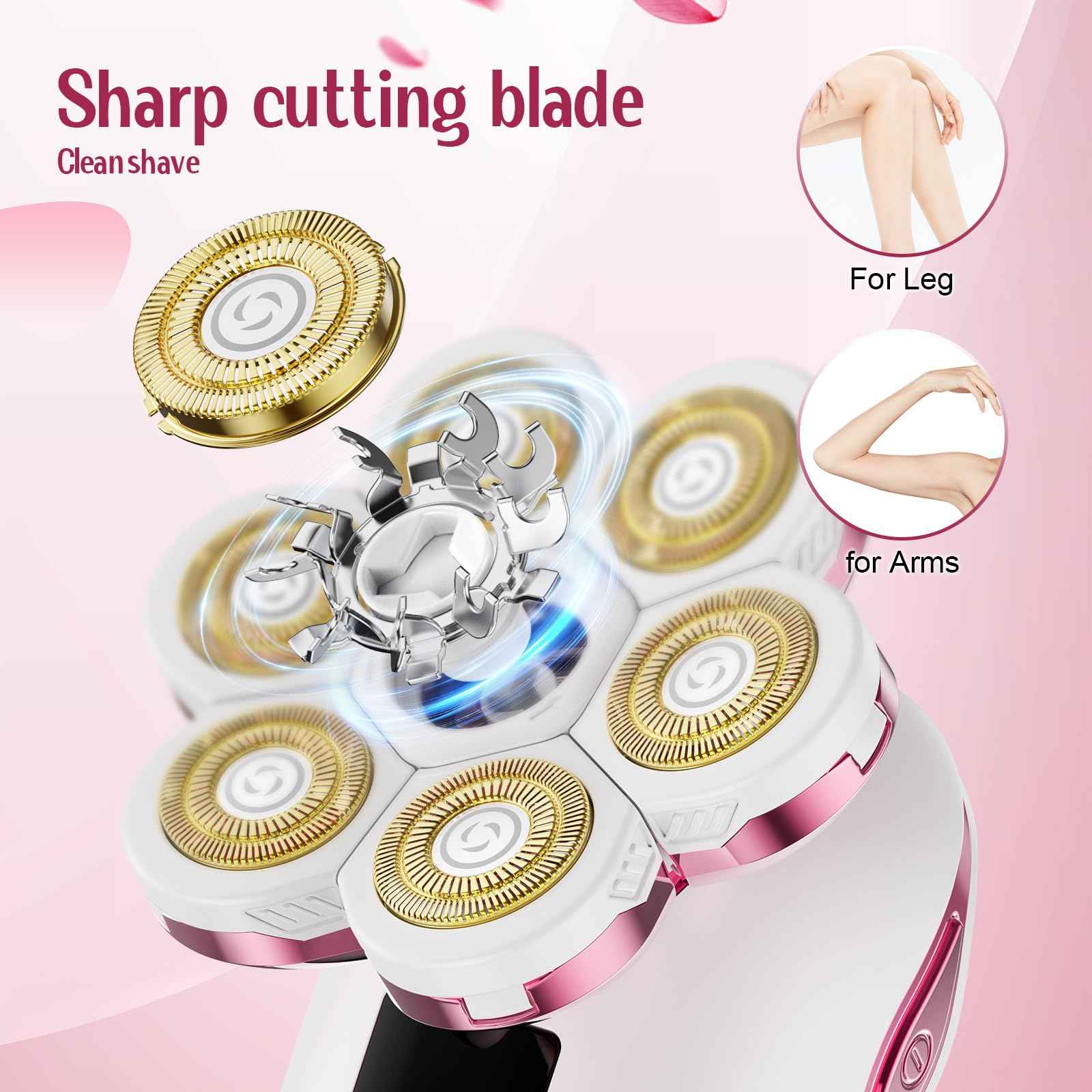 3-in-1 Electric Razors for Women,Bikini Trimmer for Women,7D Painless Electric Shaver with Facial Cleansing Brush,Gifts for Women,Replaceable Hair Remover for Legs Water Resistant Wet/Dry (Pink)