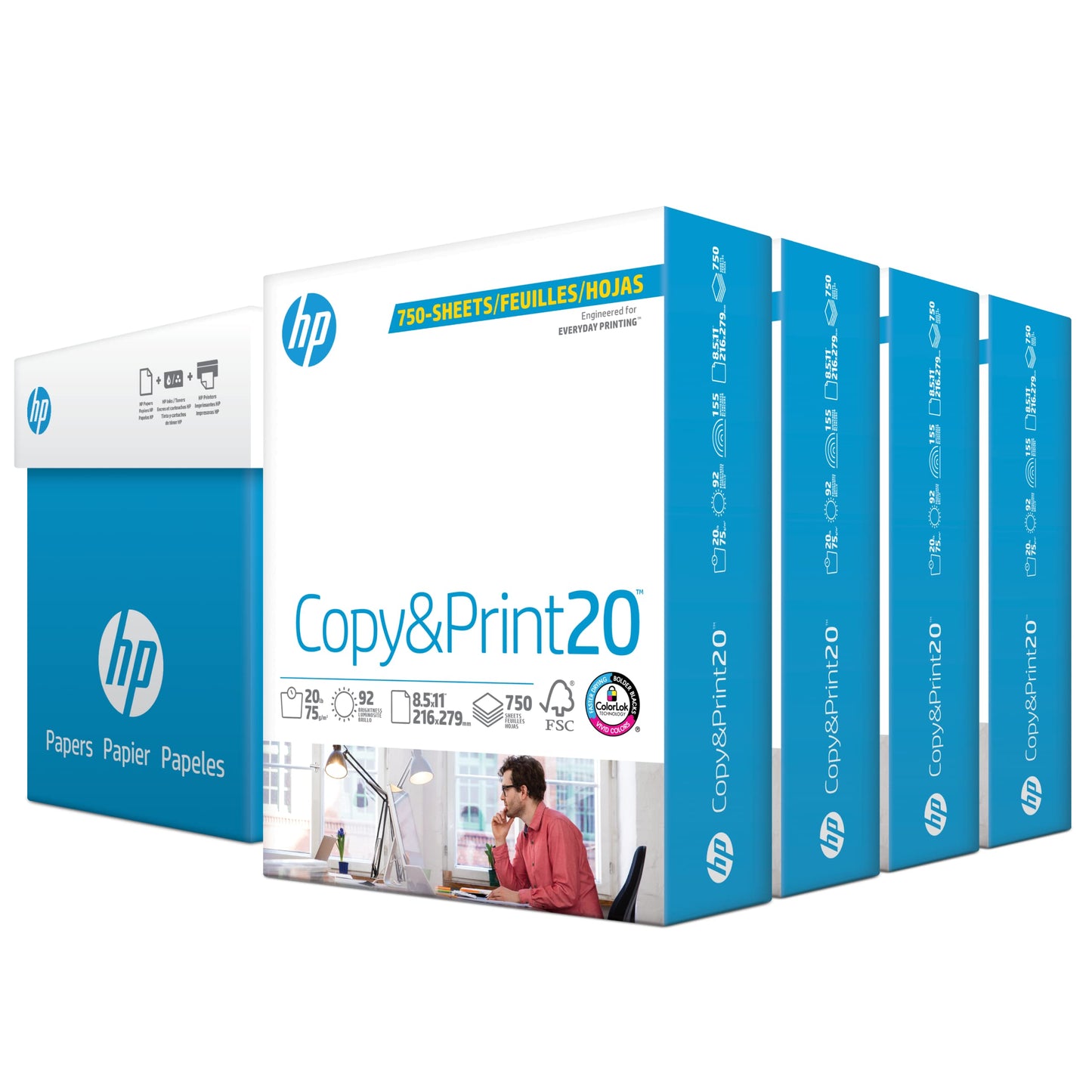 HP Printer Paper | 8.5 x 11 Paper | Copy &Print 20 lb | 4 Bulk Pack Case - 3000 Sheets | 92 Bright | Made in USA - FSC Certified | 200030C