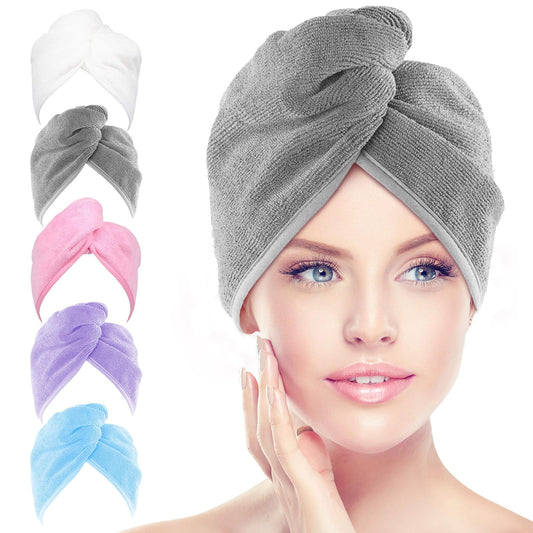 AIDEA Microfiber Hair Towel Wrap, 5 Pack Hair Turbans, Super Absorbent Quick Dry Hair Towel Wrap for All Hair Types Anti Frizz, Hair Accessories for Women, 26"×10"