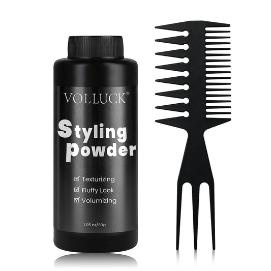 VOLLUCK Hair Styling Powder + Styling Comb with Parting Tip Set Texture Powder 1.05Oz Soft & Fluffy Hair Powder Strong Hold Hair Volume Powder