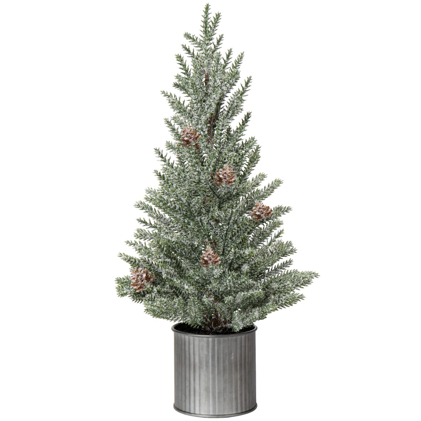 Mini Christmas Tree Snow Frosted Artificial Xmas Cone Tree with Pine Cones in Galvanized Tin, 18 Inches