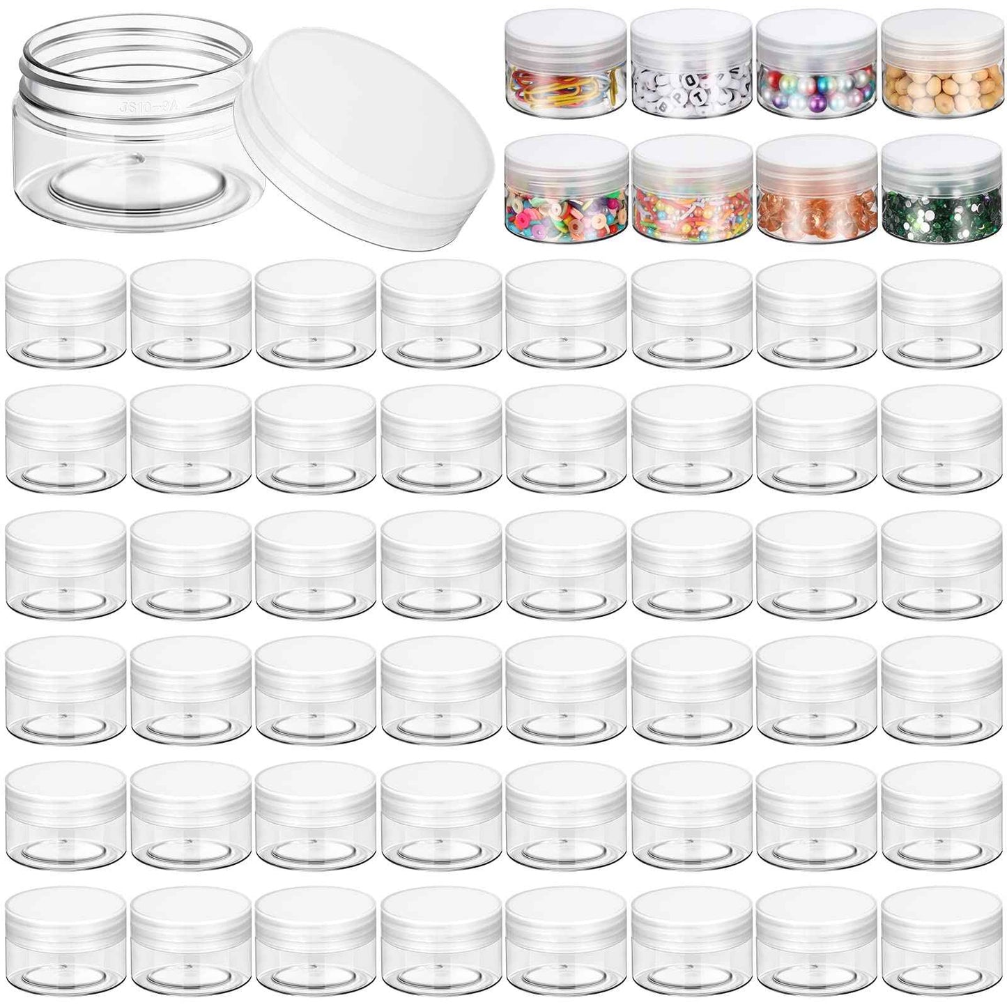 eBoot 150 Piece 1 Oz Plastic Container Jars with Lids Round Clear Cosmetic Jars Empty Clear Plastic Jars for Lotion, Cream, Ointments, Makeup, Eye Shadow, Rhinestone, Samples, Pot, Travel Storage