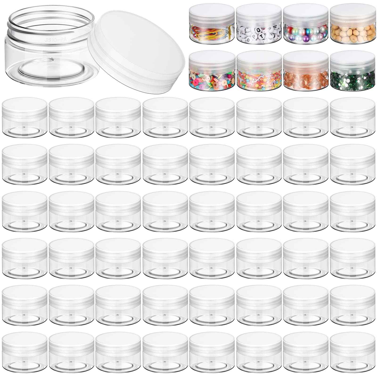 eBoot 150 Piece 1 Oz Plastic Container Jars with Lids Round Clear Cosmetic Jars Empty Clear Plastic Jars for Lotion, Cream, Ointments, Makeup, Eye Shadow, Rhinestone, Samples, Pot, Travel Storage