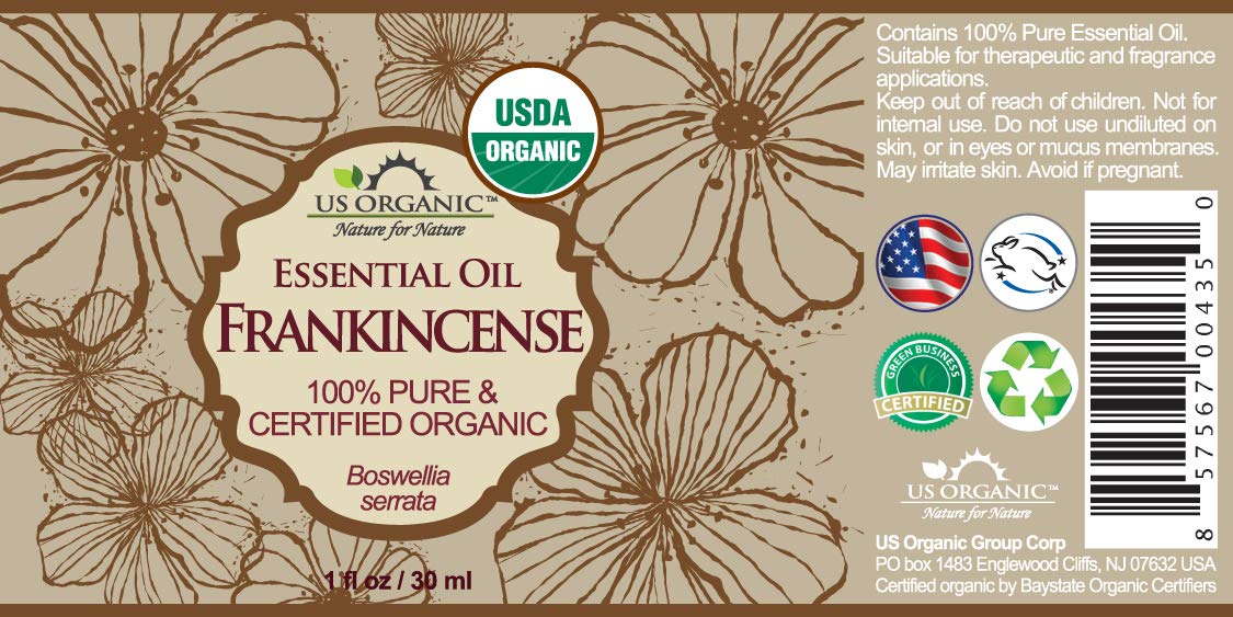 US Organic 100% Pure Frankincense Essential Oil, USDA Certified Organic, Steam Distilled, Boswellia serrata, Sourced from India, Topically or in Diffuser, Perfect for Aging Skin (30 ml)