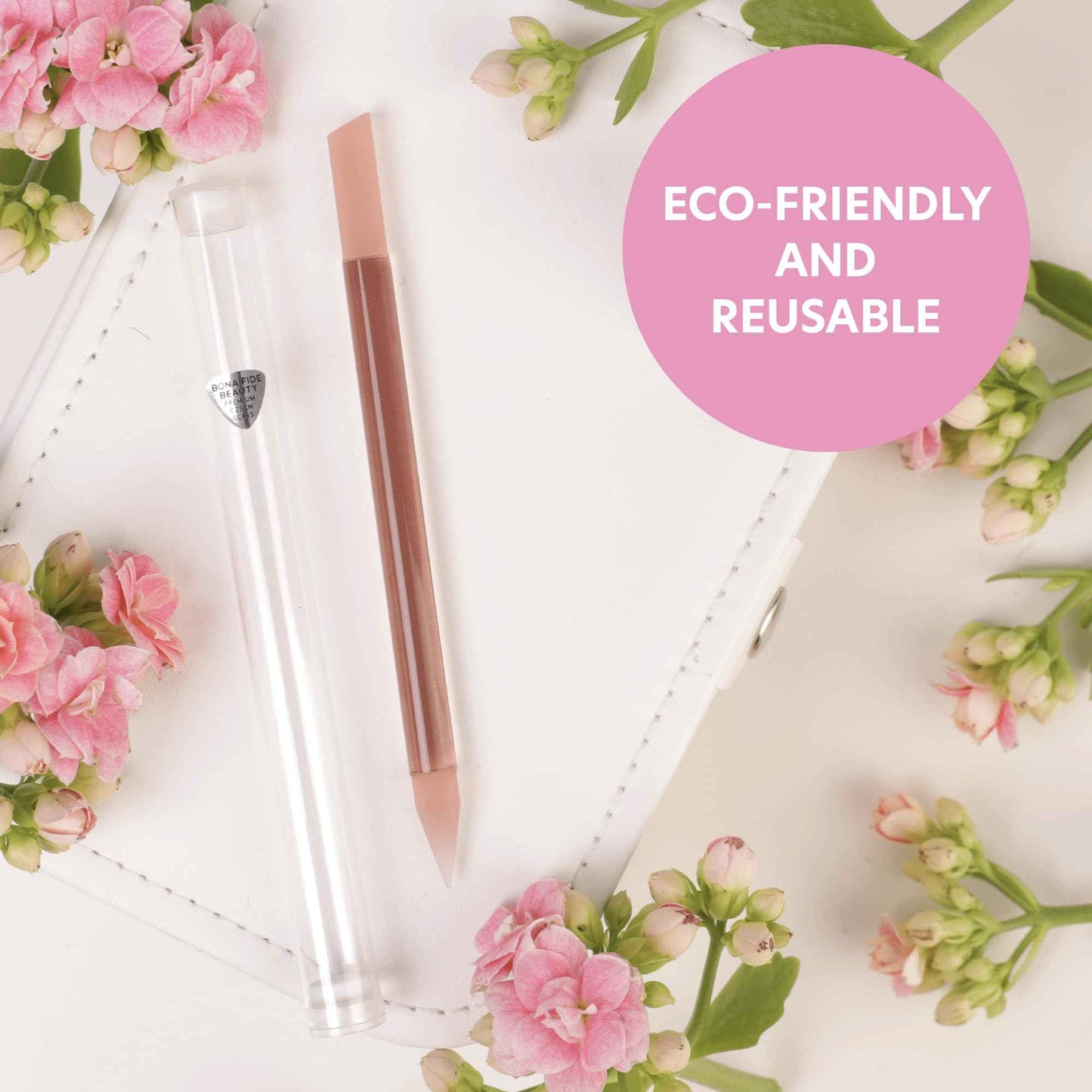 BONA FIDE BEAUTY Premium Czech Glass Cuticle Pusher Set, 3-Pieces Manicure Stick Bundle - Clear, Blue, and Pink