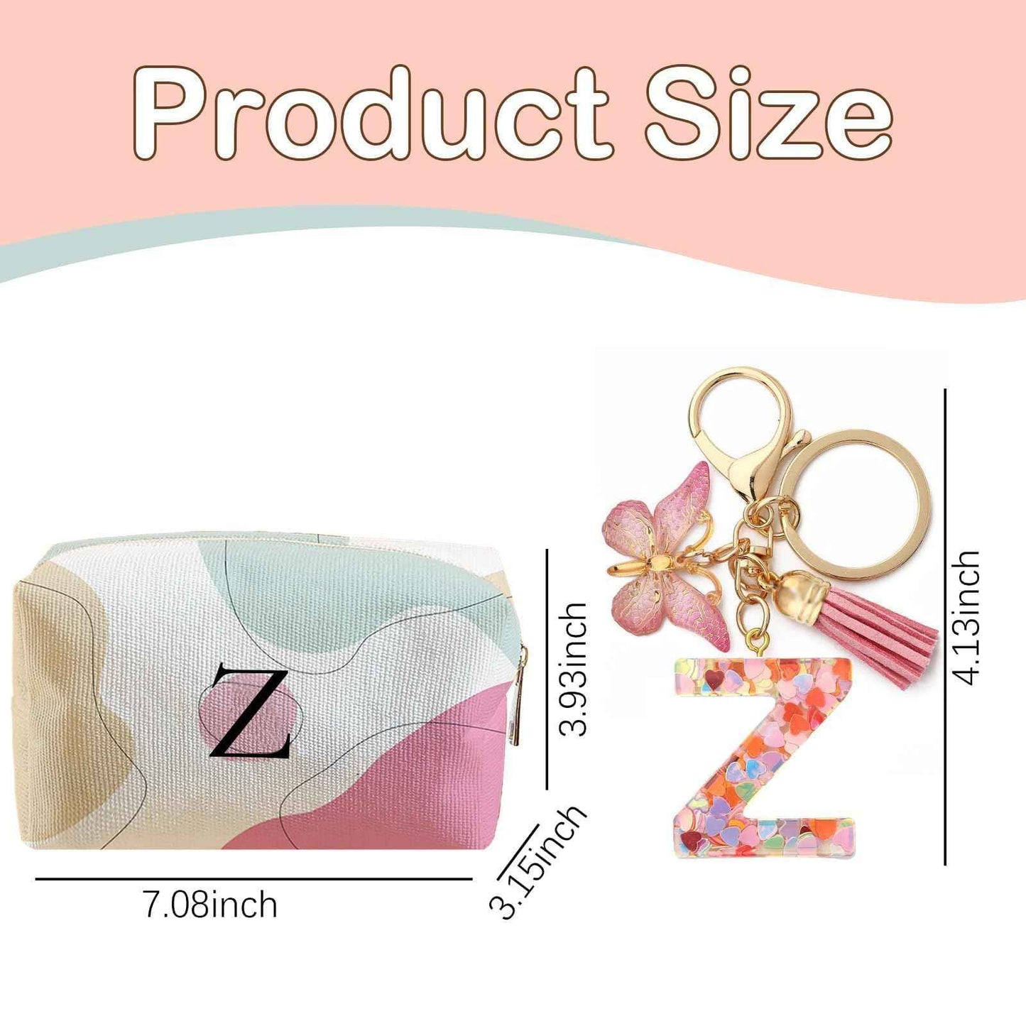 LYDZTION Personalized Initial Makeup Bag Letter Keychain, Custom Makeup Cosmetic Bag for Women Mom Best Friend Teen Girls Birthday Wedding Personalized Anniversary Bridal Shower Gifts (Z)