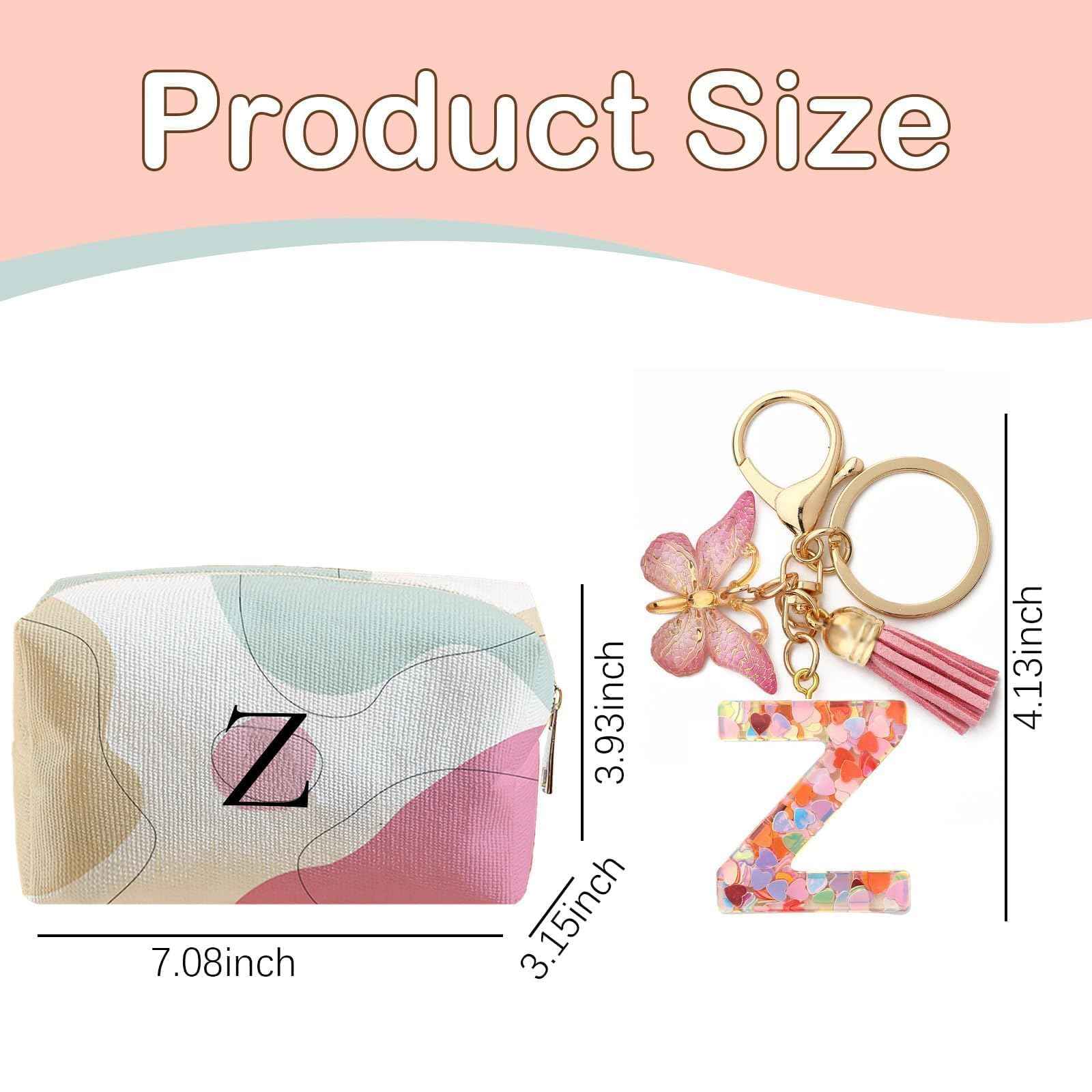 LYDZTION Personalized Initial Makeup Bag Letter Keychain, Custom Makeup Cosmetic Bag for Women Mom Best Friend Teen Girls Birthday Wedding Personalized Anniversary Bridal Shower Gifts (Z)