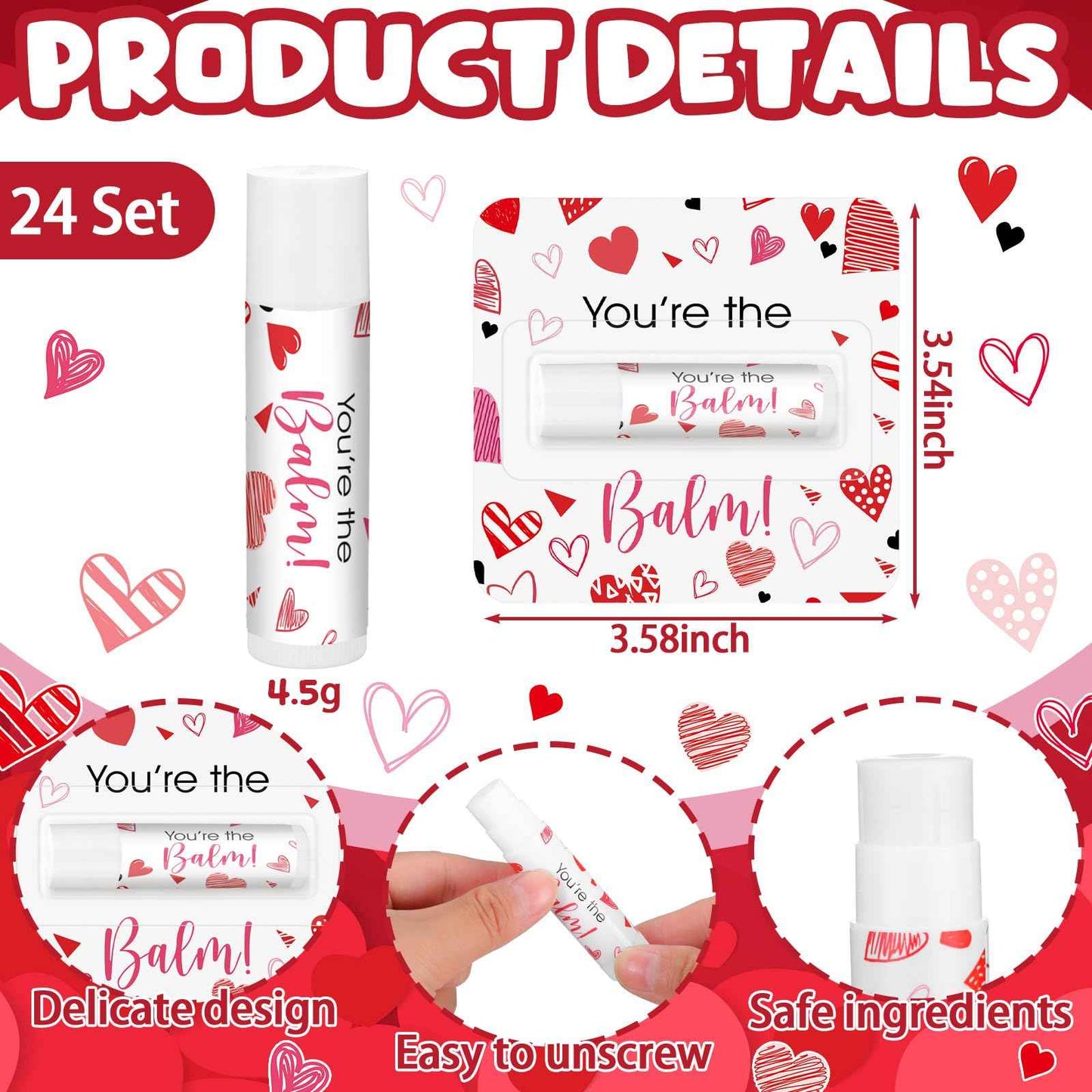 Heigble 24 Pcs Valentine's Galentine's Day Gifts Bulk Lip Balms Valentine's Day Party Favors Heart Shaped Travel Size Lip Moisturizer Care Wedding Bridal Shower Birthday Favors Decorations