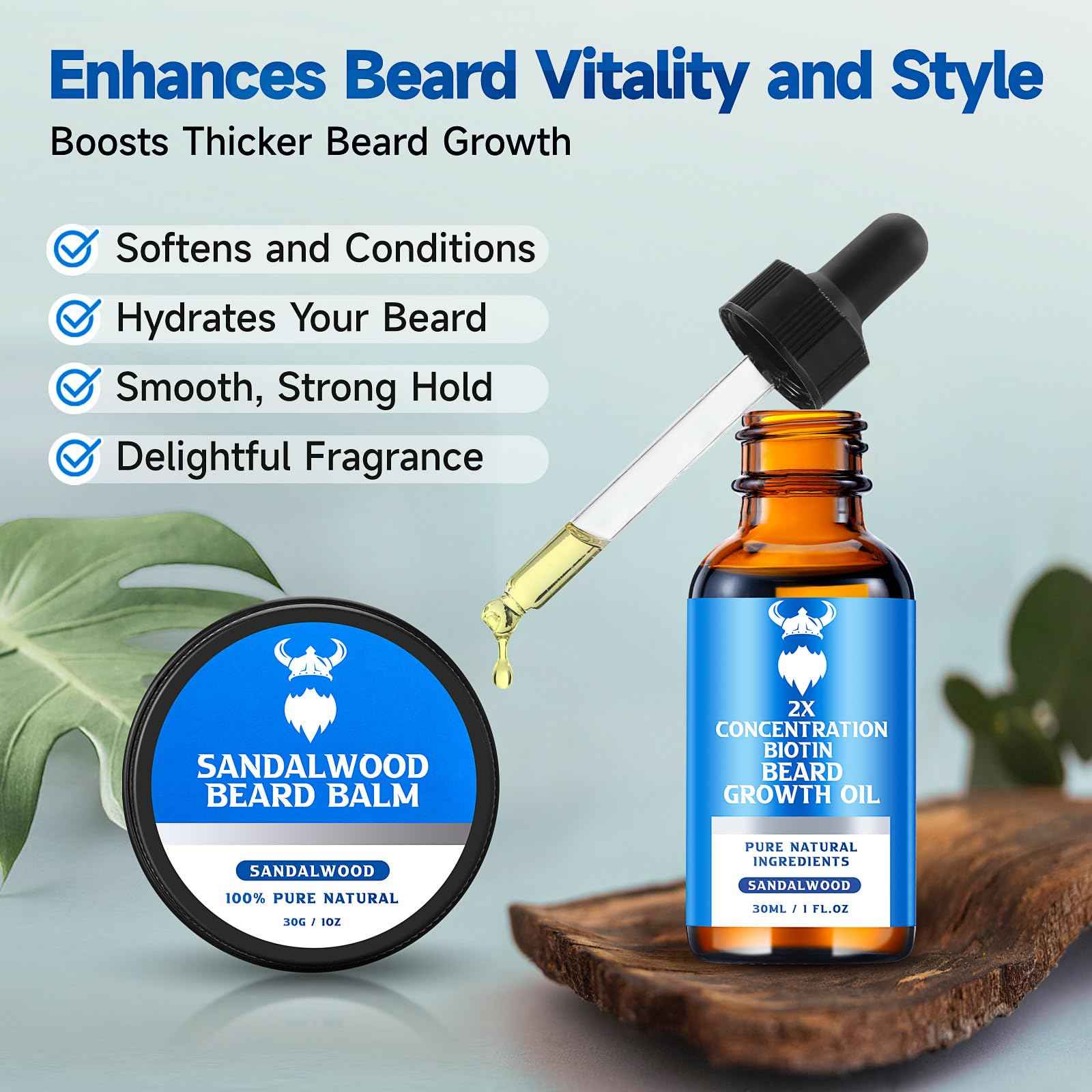 MistySprite Sandalwood Beard Growth Oil with 2X Concentration Biotin for Men and Cedarwood Beard Growth Oil with 2X Concentration Biotin for Men，Natural Ingredients & Thickens Facial Hair Growth