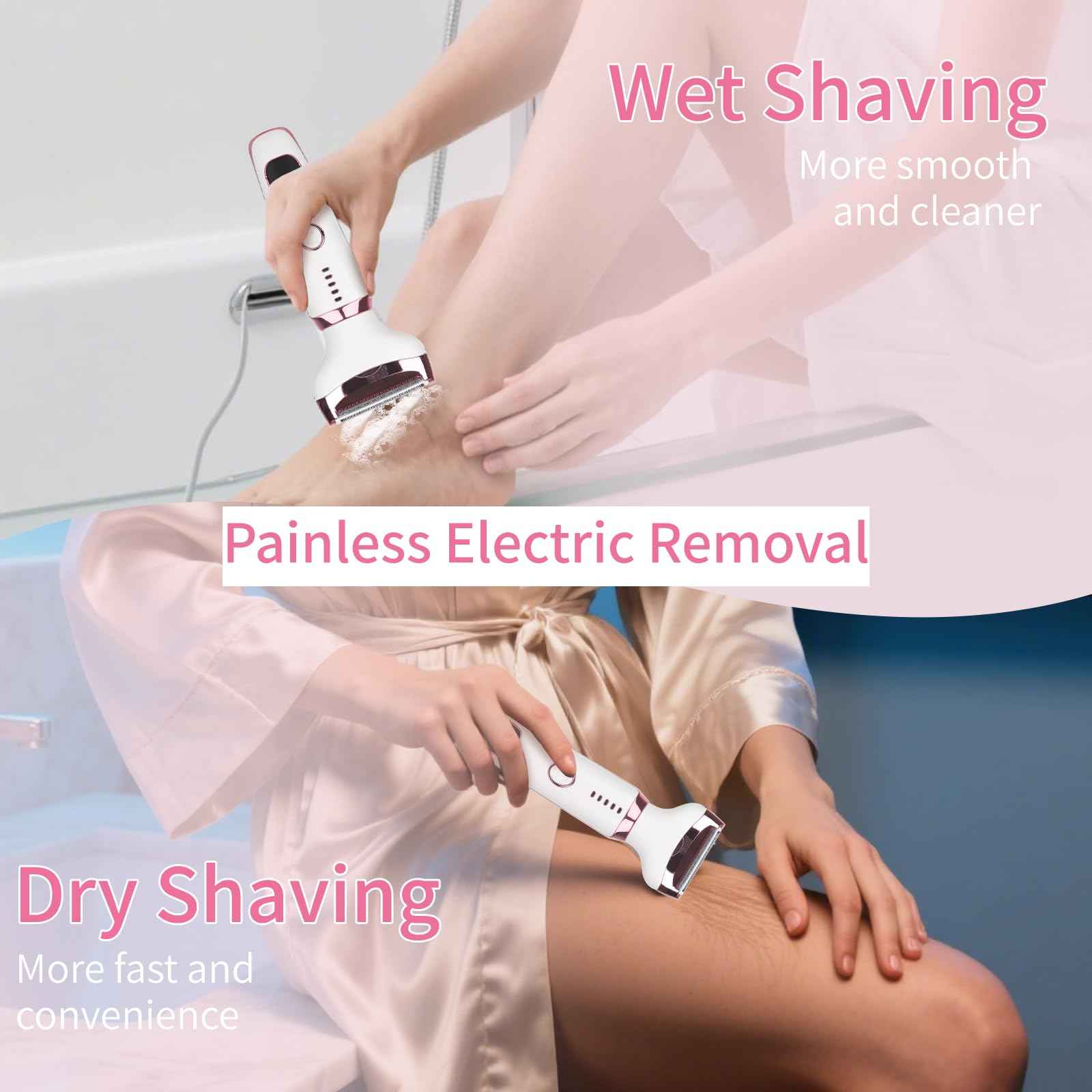 Beanify Wet & Dry Electric Razorfor Women Men,4 in 1 Rechargeable Led Display Electric Shaver and Facial Hair Remover,Painless Ladies Body Razors for Nose Face Body Leg Bikini Arm Hair