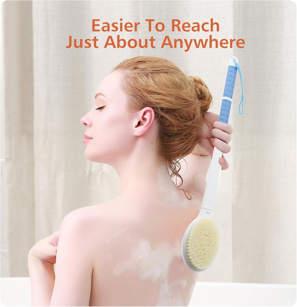 Shower Brush with Soft and Stiff Bristles,20.5" Extra Long Handle Dual-Sided Back Scrubber Bath Brush Body Exfoliator for Wet or Dry Brushing (Extra Long Handle)