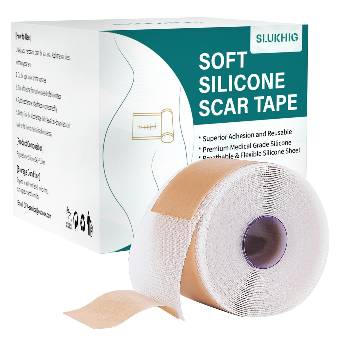 SLUKHIG Silicone Scar Sheets (1.6"x 158" Roll-4M), Silicone Scar Tape for Scar Removal Treatment, Reusable Silicone Scar Strips for C-Section, Keloid, Burn, Acne, Surgical Scars