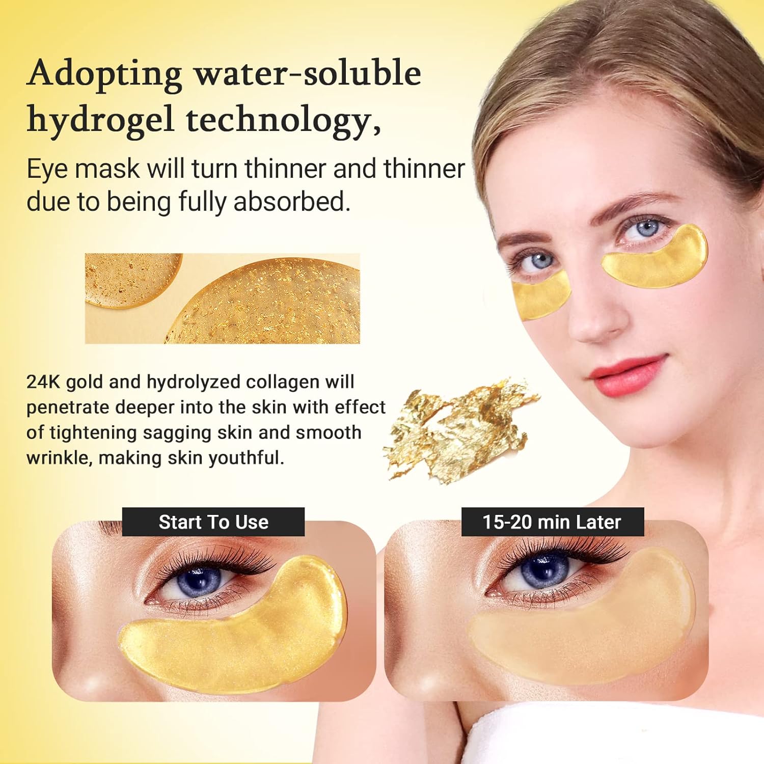 Under Eye Patches Gold and Hyaluronic Acid for puffy eyes,Rose Eye Masks for Dark Circles and Puffiness skin care Smooth Wrinkles products 30 Pairs