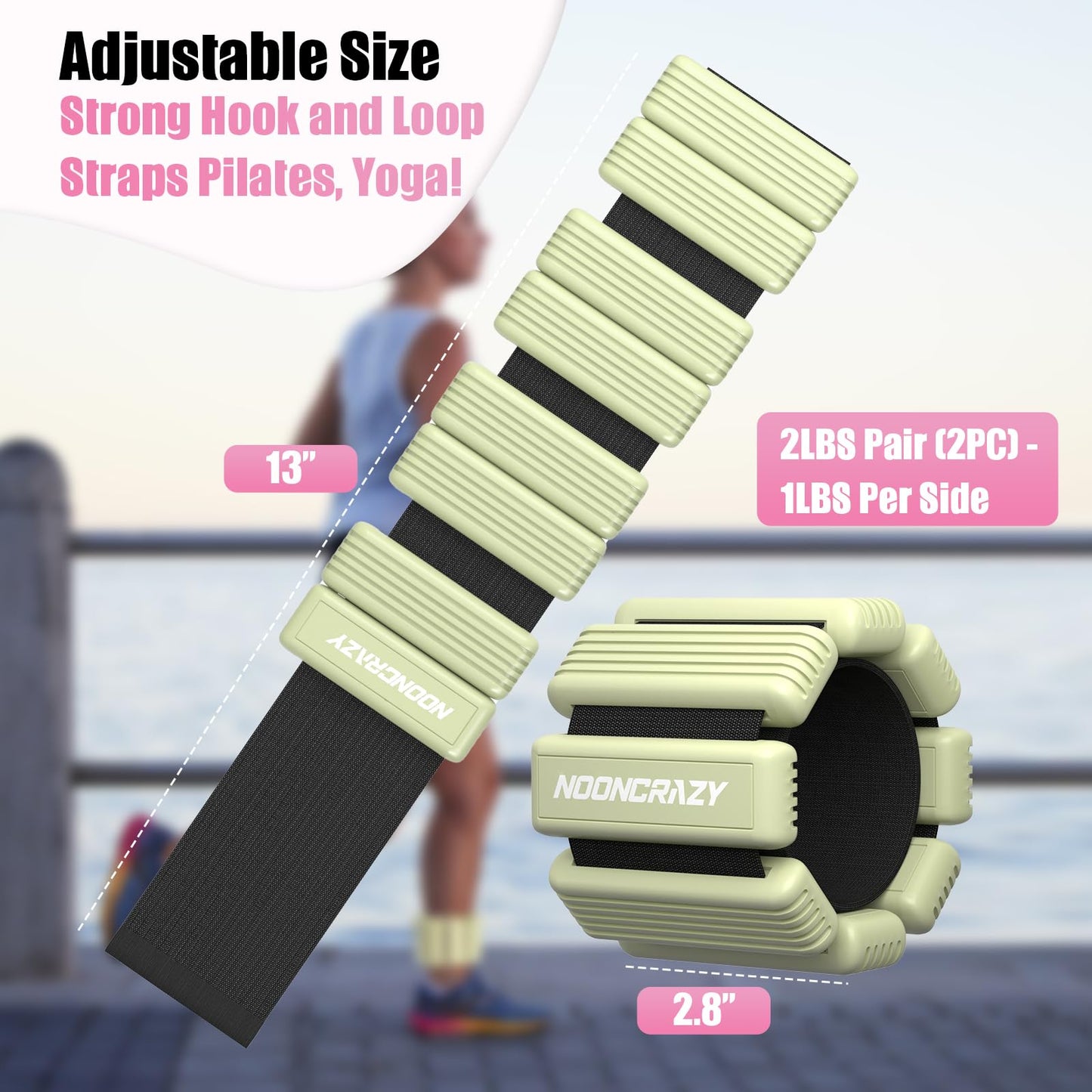 Pilates Wrist Ankle Weights for Women, Wearable Strong Arm & Leg Weights Set of 2(1Lbs Each), Adjustable Ankle Weights for Walking, Yoga, Dance, Barre, Gym