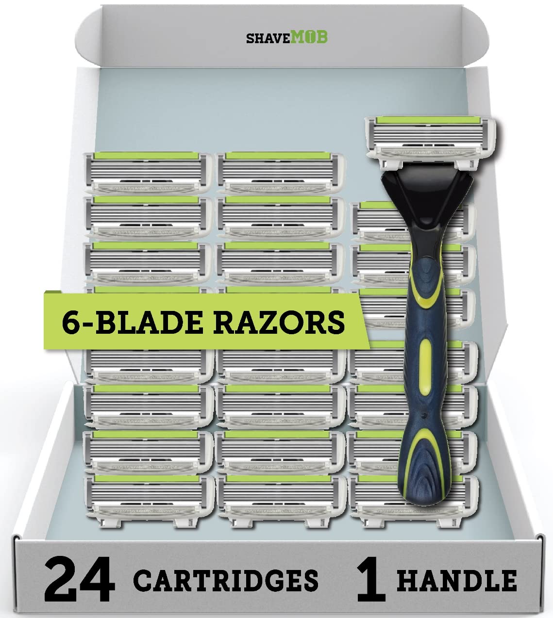 ShaveMOB 6-Blade Men's Razor Kit (Flex Head Handle + 24 Refills) (No Trimmer) - The Caveman Shaving Kit