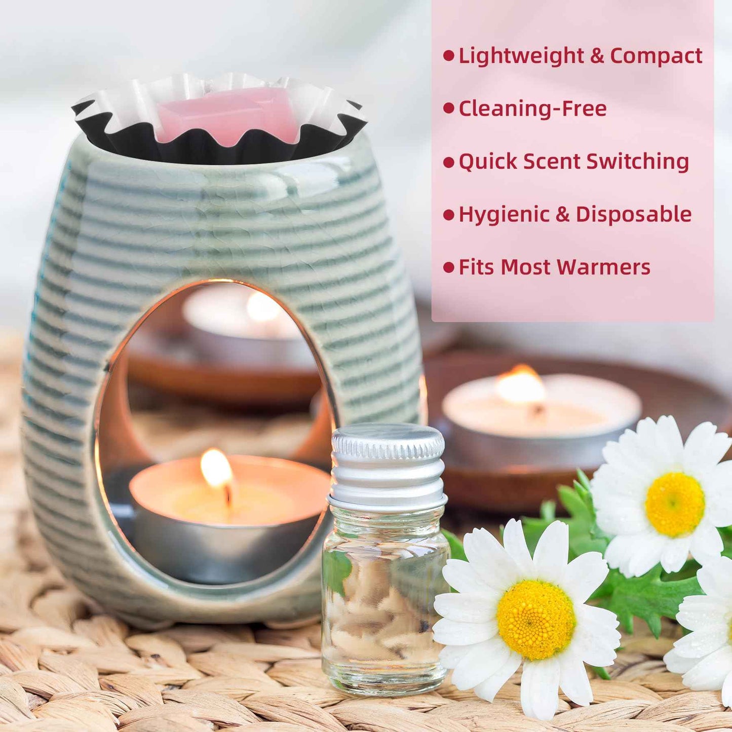 Mocalaca 60Pcs Wax Warmer Melt Liners, Candle Scented Wax Strong Scent Warmer Liners, Reusable Leakproof Cups for Candle Warmer, Wax Warmer Plug in, Electric Wax Melt Warmer