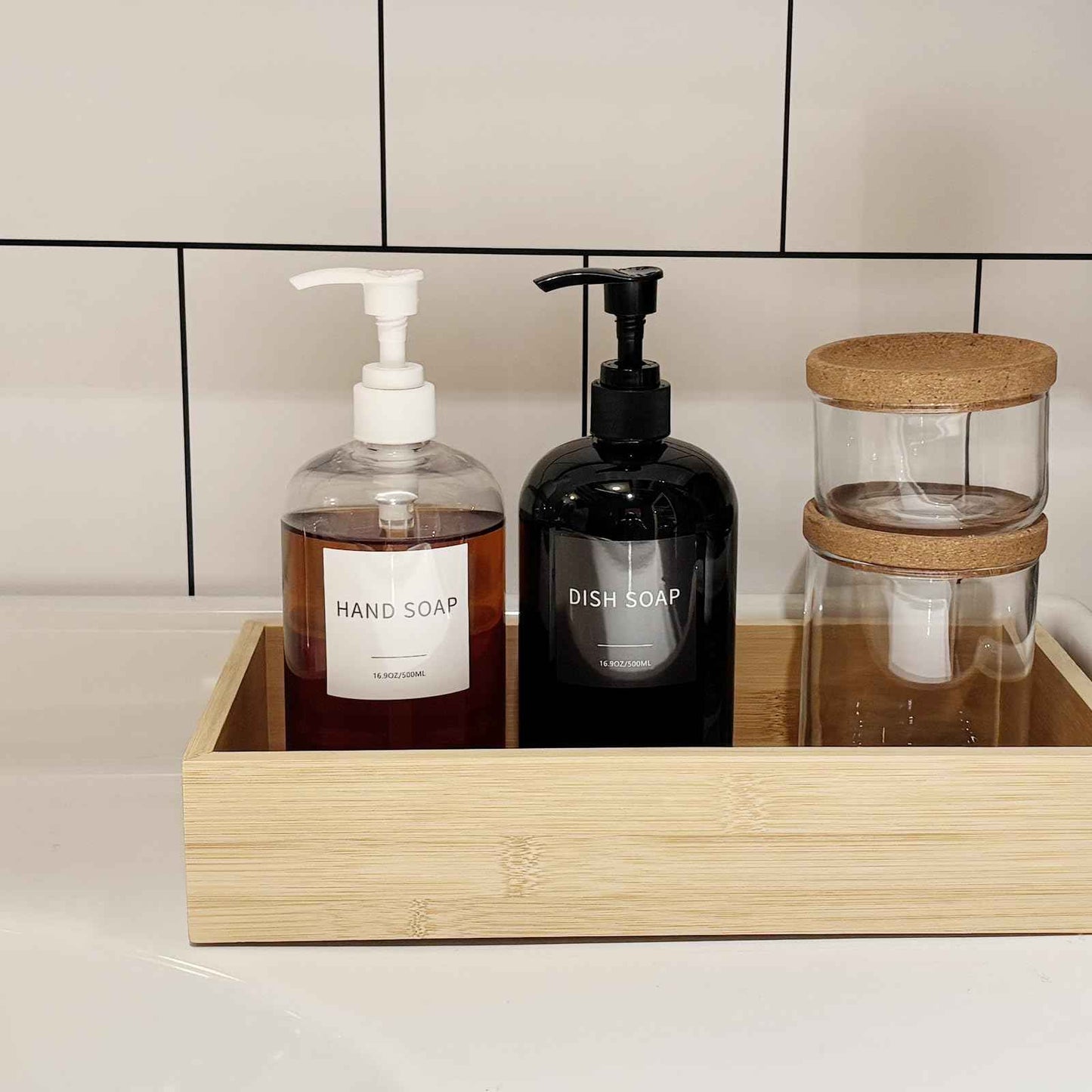 Soap Dispenser with Waterproof Labels, Thickened Plastic Hand Soap Dispenser for Bathroom, Kitchen Dish Washing Liquid Bottles, Shampoo and Conditioner Bottles (16.9 oz, Set of 2, Clear)