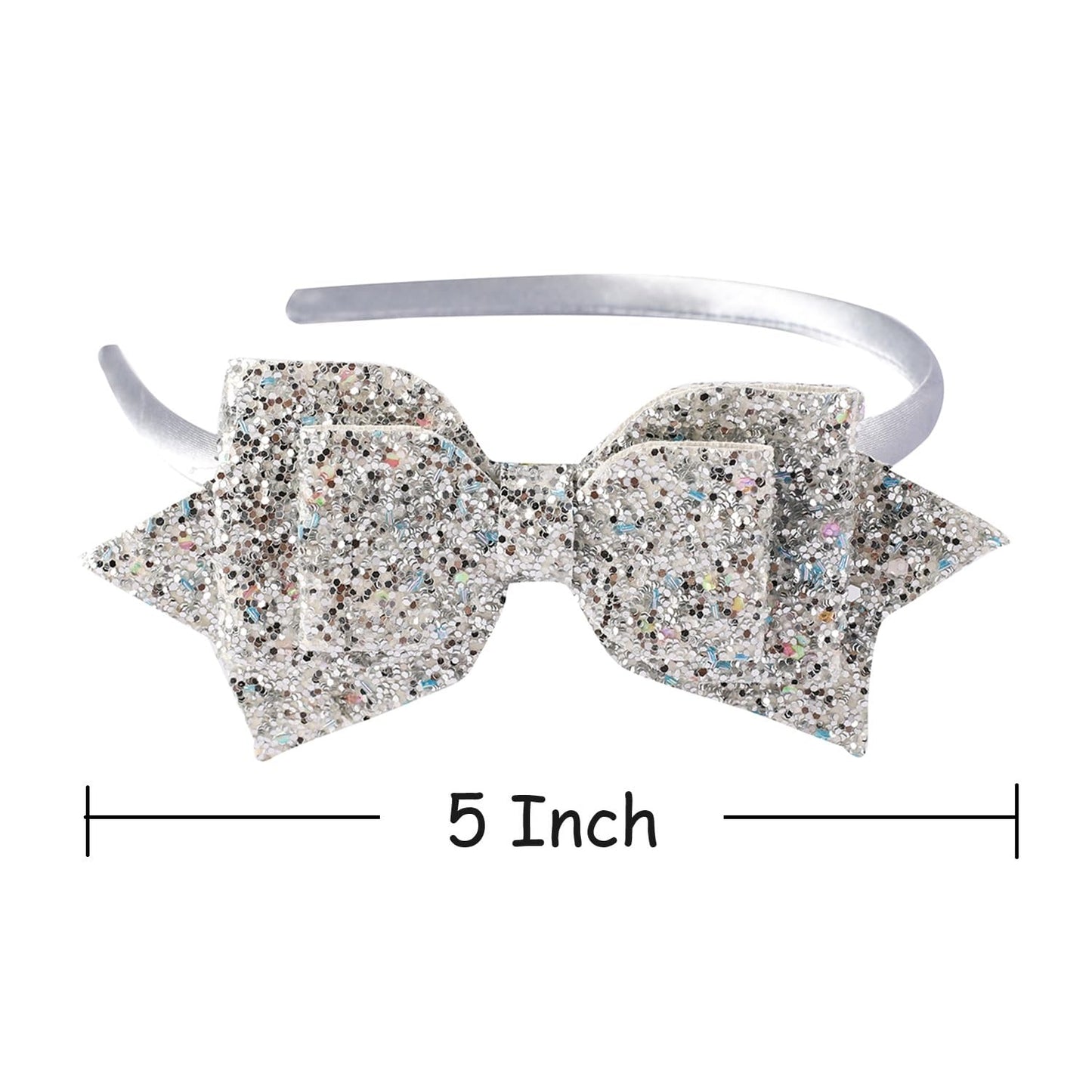 Amybasic Silver Glitter Sequin Bow Hairband: Shimmering Bow Knot Design on Durable Plastic Headband-Perfect Kid's Hair Accessory(1 Piece)