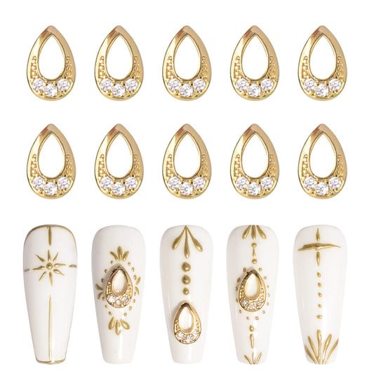 BAIYIYI 3D Gold Nail Art Charms Rhinestones Shiny Diamonds Zircon Alloy Hollow Drop Shaped Nail Accessories Manicure Craft DIY Nail Art Decorations