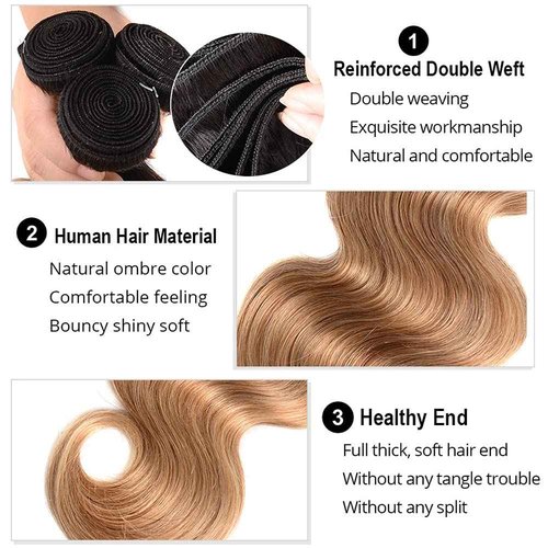 1B27 Human Hair Bundles Ombre Body Wave Bundles Unprocessed Virgin Mixed Length 12 14 16 Inch 2 Tone Black and Blonde Bundle Hair Extensions