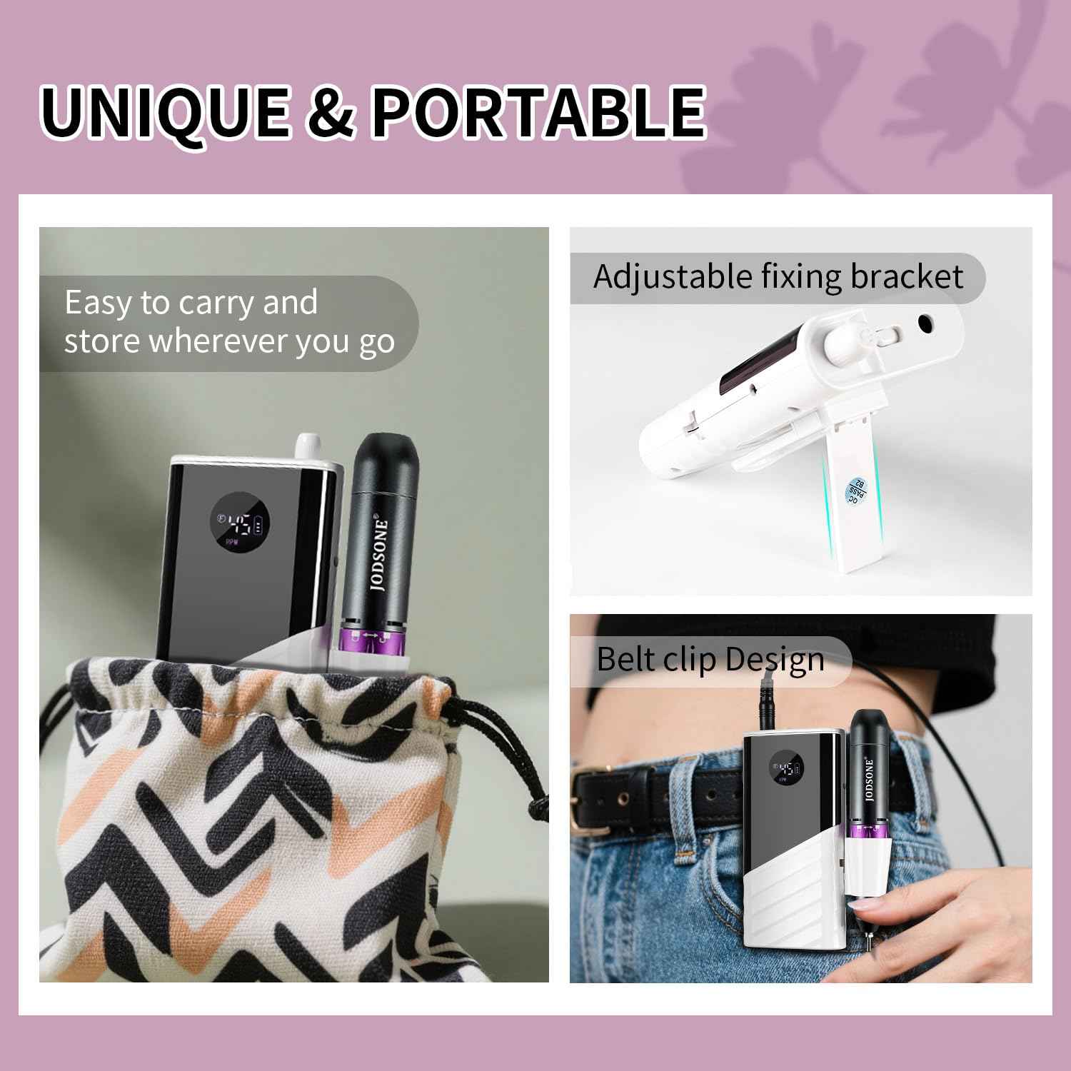 JODSONE Professional Nail Drill 45000 RPM Rechargeable Nail File for Nail Gel Removal Low Noise Portable for Home and Salon