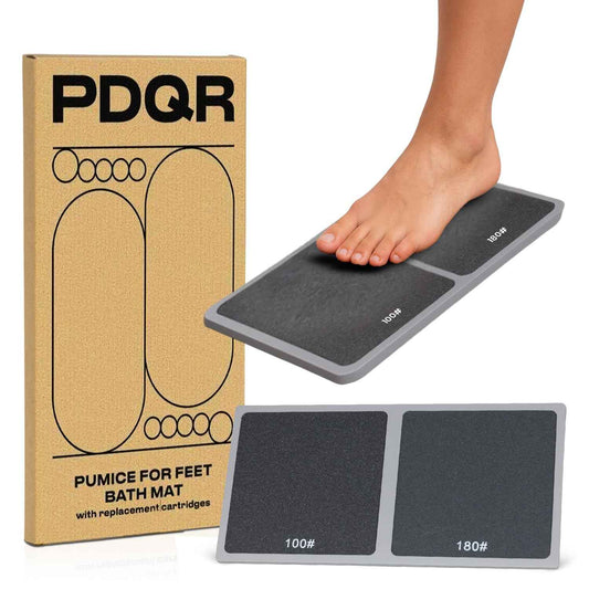PDQR Premium Pumice Mat for Feet with 100 & 180 Grit Stones, Callus Remover and Exfoliator for Smooth Heels and Toes, Gentle Durable Foot Care Tool for at-Home Pedicure and Spa Softness