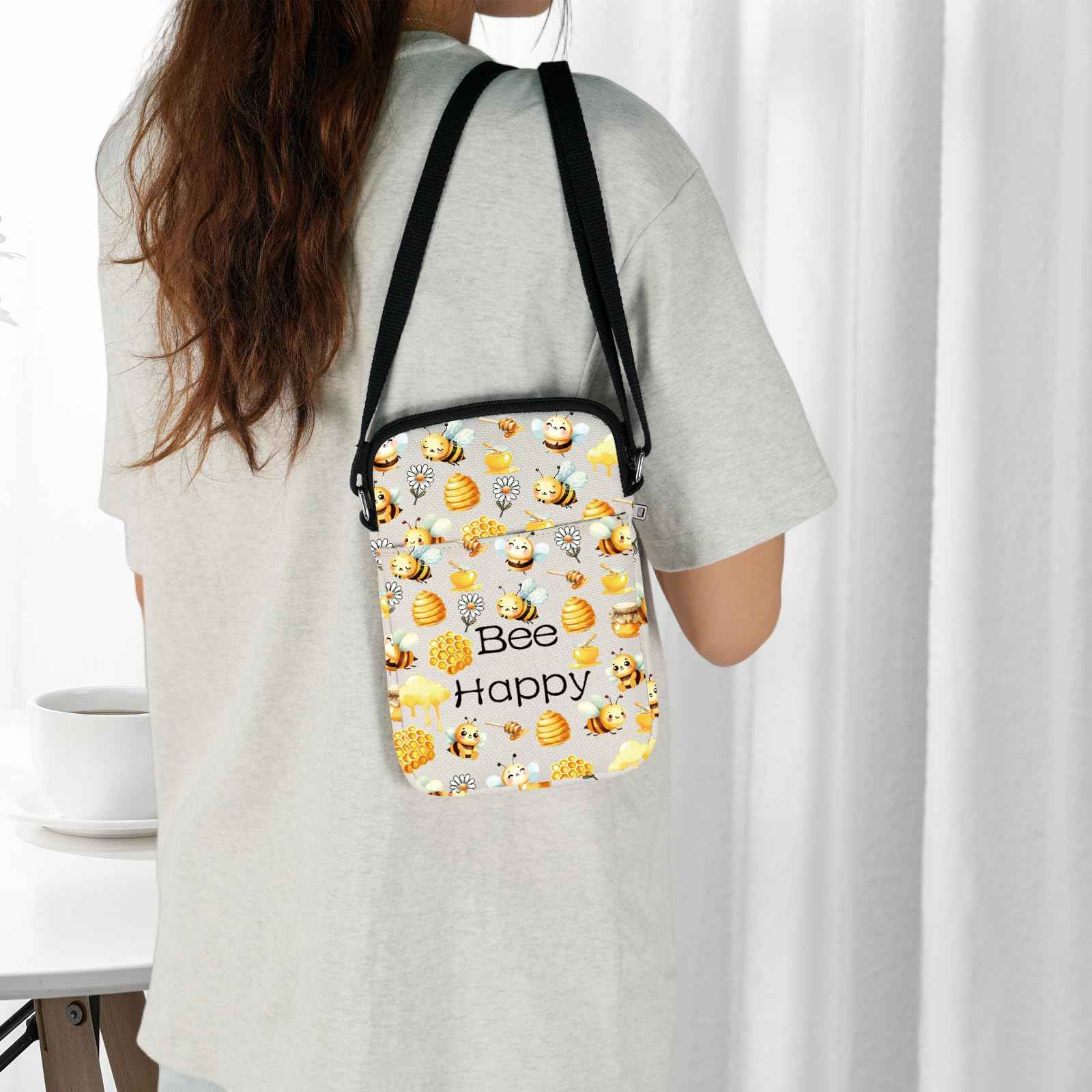 JXGZSO Honey Bee Makeup Bag With Zipper Bee Lover Gifts For Women Bee Cosmetic Bag (Bee Crossbody)