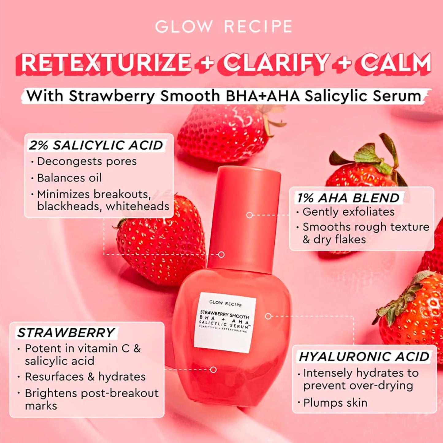Glow Recipe AHA BHA Salicylic Acid Serum - Strawberry Face Serum, Pore Minimizer & Facial Exfoliant with Hyaluronic Acid & Azelaic Acid - Hydrating Serum & Travel Skincare (30ml)