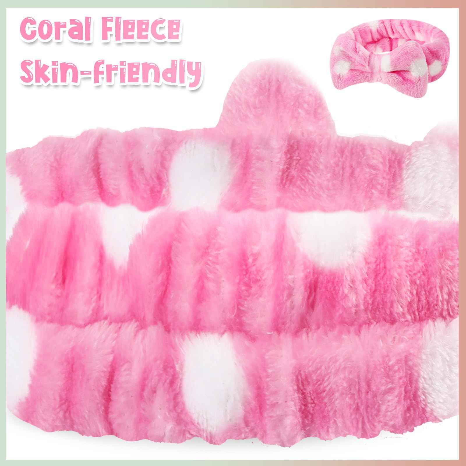 Tigeen 48 Pieces Spa Headband Bulk, Headband for Washing Face, Coral Fleece Bow Hair Band, Skincare Hair Band for Women Shower Cosmetic Facial Makeup Mask (Pink,1 Style)