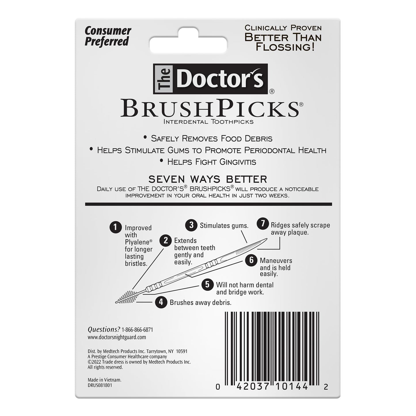 The Doctor's BrushPicks Interdental Toothpicks, Helps Fight Gingivitis, 275 Count (Pack of 12), White