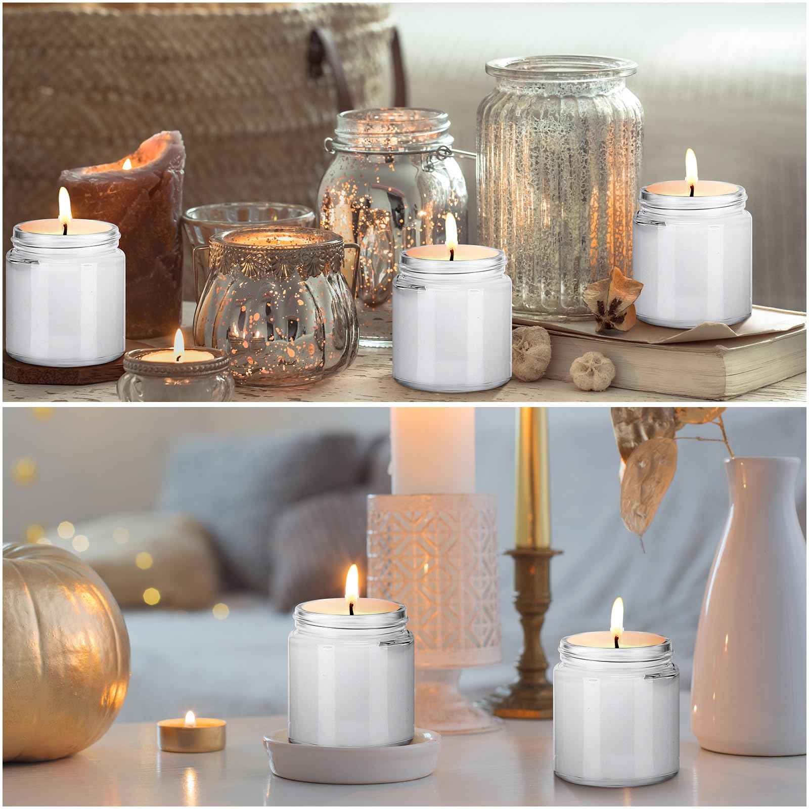 Norme 12 Pcs 4 oz Glass Jars with Lids Empty Small Glass Containers and Inner Liners Reusable Cosmetic Jars Round Airtight Bottles with Plastic Woodgrain Lids for Travel