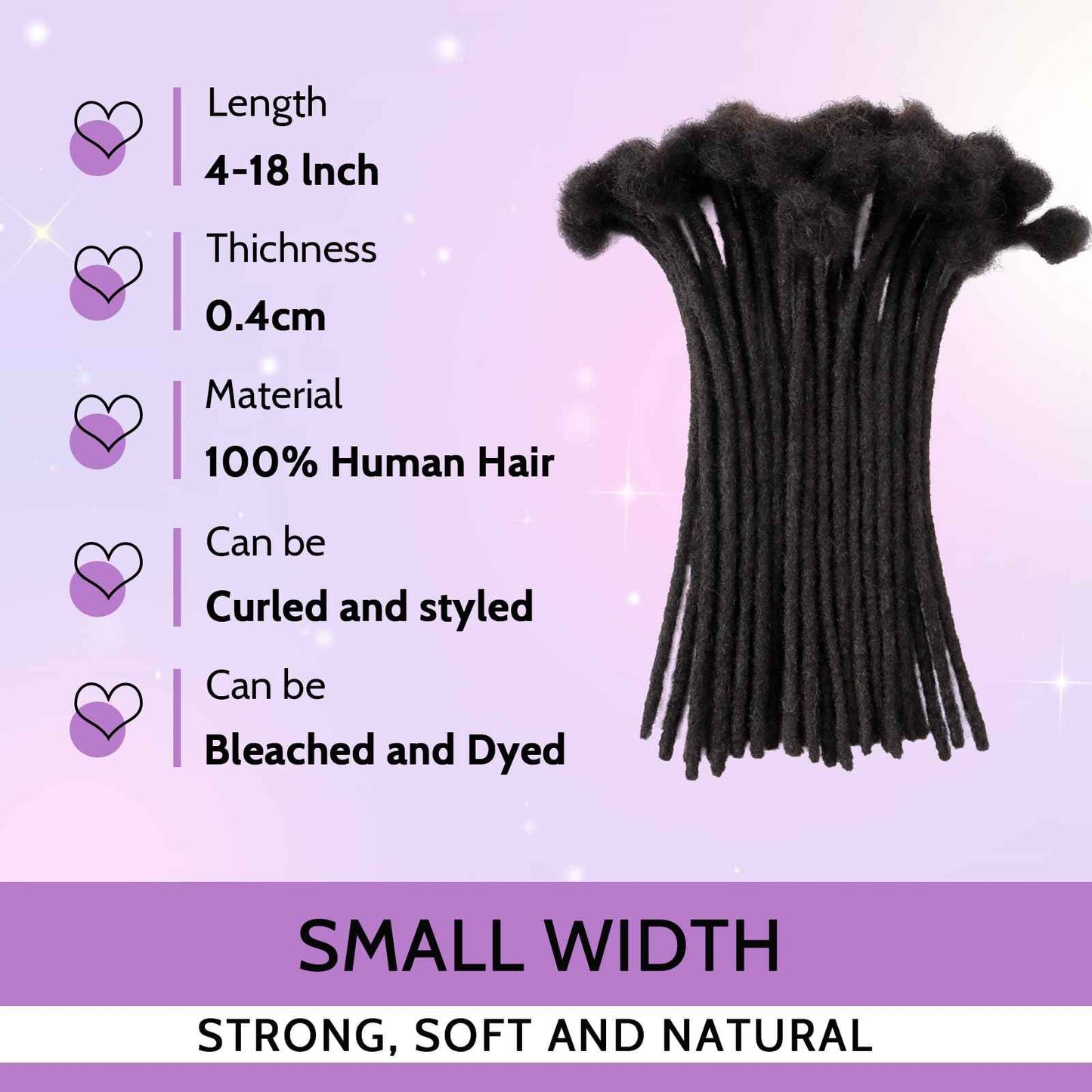 Loc Extensions Human Hair 0.4cm&0.6 cm&0.8cm width 4-18inch 10, 20, 40, 100 strands 100% Human Hair Locs Extensions for Men Women Natural Dreadlocks Can Be Dyed Bleached Curled 0.4cm 8inch 30 Strands