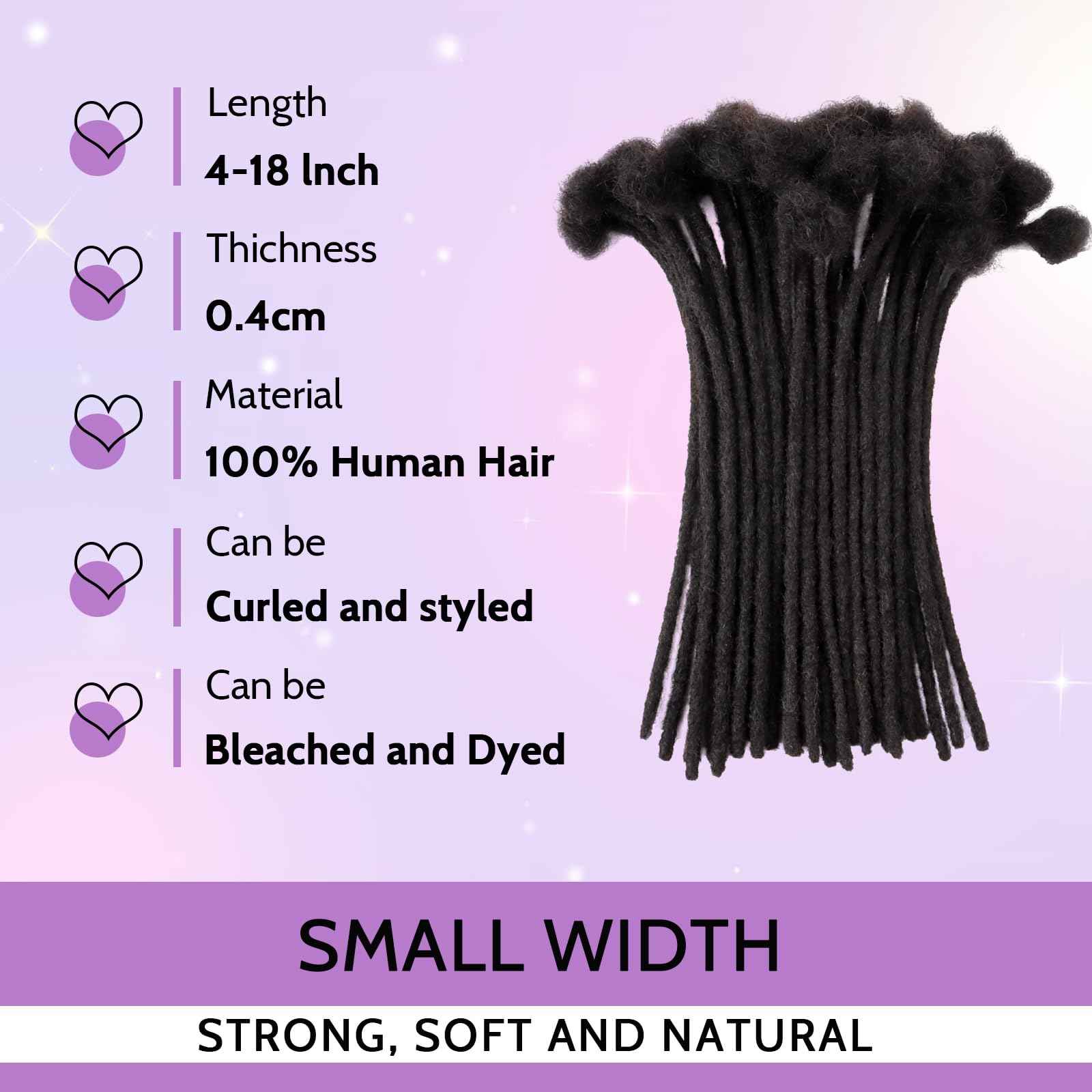 Loc Extensions Human Hair 0.4cm&0.6 cm&0.8cm width 4-18inch 10, 20, 40, 100 strands 100% Human Hair Locs Extensions for Men Women Natural Dreadlocks Can Be Dyed Bleached Curled 0.4cm 8inch 30 Strands