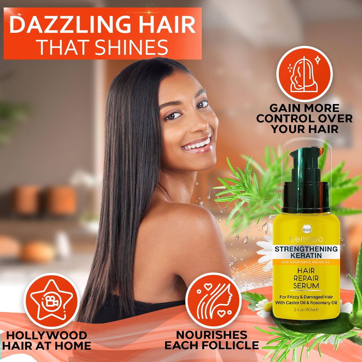 Keratin Hair Serum - Heat Protection Treatment and Anti Frizz Control - Protectant Oil and Straightener for Frizzy and Damaged Split Ends - Smoothing Products for Shine, Advanced Care for Women