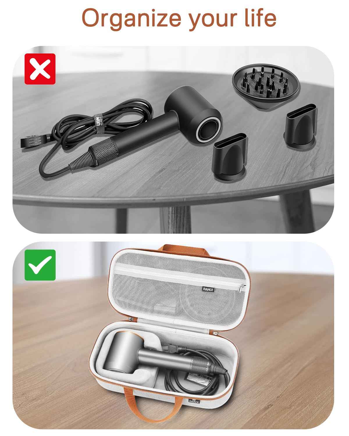 RAIACE Hard Storage Case Compatible with dyson Hair Dryer, Travel Carrying Bag. (for sale is case only). - Gray(Gray Lining)