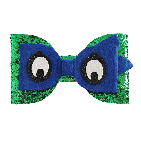 Turtle Inspired Hair Bow Clips 4 Inch Green Sequins Bowknot Halloween Costume Accessories Blue