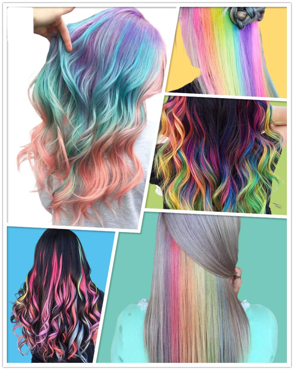 Colored Clip in Hair Extensions 24 Inch Rainbow Hair Synthetic straight Hair Extensions for Women Girls Kids Gift Multi-Colors Party Hairpiece Bright Yellow