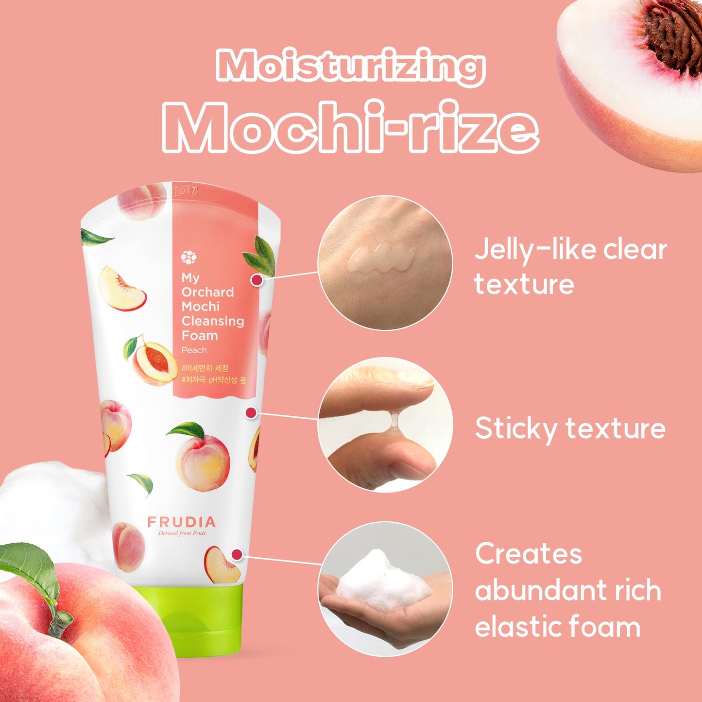 WELCOS FRUDIA My Orchard Peach Cleansing Foam | Moisturizing Face Wash & Foaming Facial Cleanser | Hydrating Face Wash for Dry Skin | K Beauty Exfoliating Gentle Face Wash & Foam Cleanser (4.23 Oz)