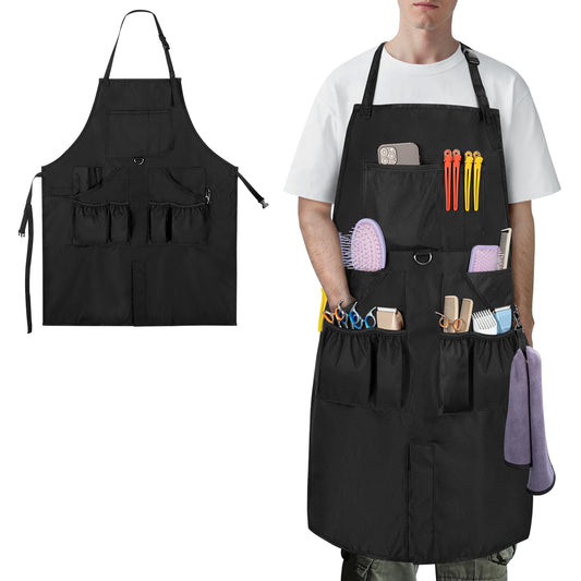 HODRANT Barber Apron, Hair Stylist Apron with Multiple Pockets & Adjustable Neck Strap, Water-resistant Hair Cutting Apron for Men & Women, Bleach-proof Salon Apron for Hairdresser, Cosmetology