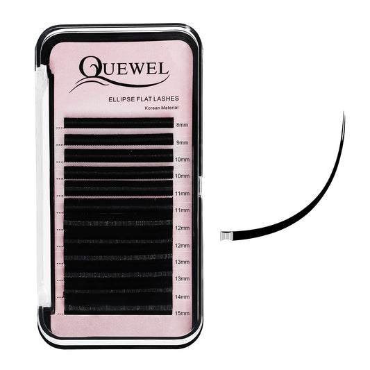 QUEWEL Eyelash Extensions Ellipse Flat 0.15mm Curl CC 8-15mm Mix Matte Black|0.15/0.20mm Curl C|CC|D|DD Mix-8-15mm Mix-9-16mm Single 8-18mm|(0.15 CC Mix8-15)